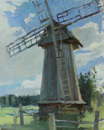 Алина Коршункова (Картина, живопись - 
                  40 x 50 см) Пейзаж с мельницей