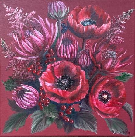 Наталья Наумова (Картина, живопись - 
                  30 x 30 см) Миниатюра "Ботаника 3”