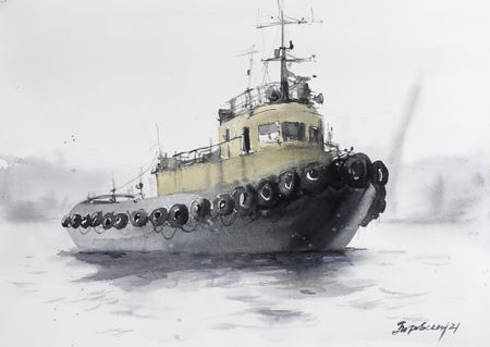 Ирина Петровская (Авторская графика - 
                  54 x 38 см) Буксир