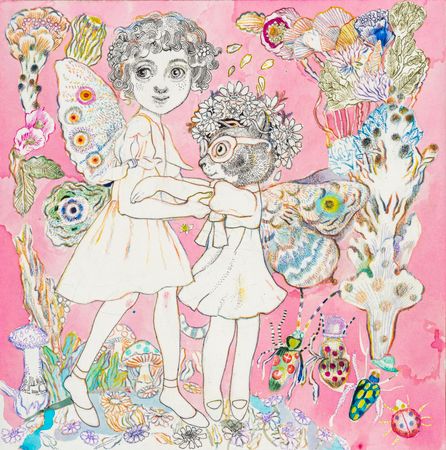 Александра Бадашкеева (Графика цифровая (принты) - 
                  40 x 40 см) Без названия (из серии “Кудряшки и Котики”)