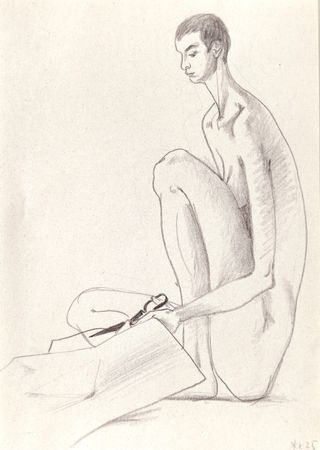 Евгения Крутова (Авторская графика - 
                  21 x 29.7 см) Обнаженная с ножницами