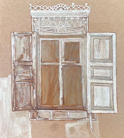 Залифа Хибатова (Авторская графика - 
                  61 x 69 см) Окна #2