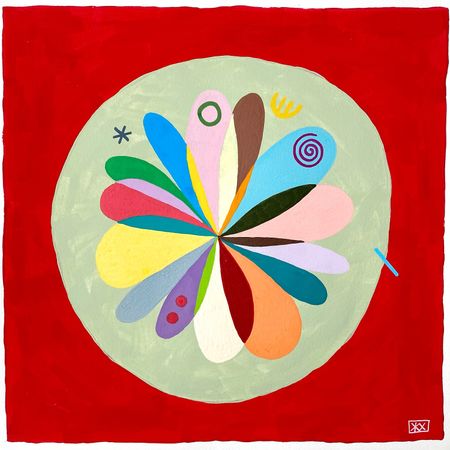 Женя Хитрова (Авторская графика - 
                  26 x 26 см) Красно-мятное