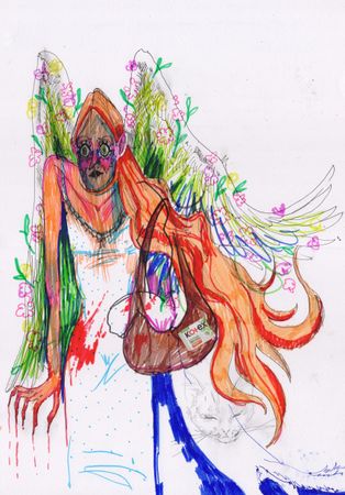 Оля Душкина (Авторская графика - 
                  29.7 x 42 см) Столкновение музы с ПМС