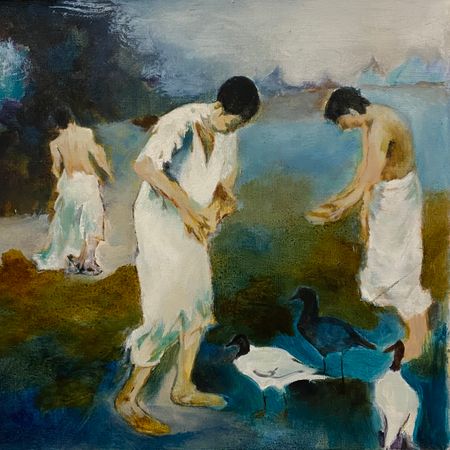 Елена Троянская (Картина, живопись - 
                  40 x 40 см) Подготовка к таинству