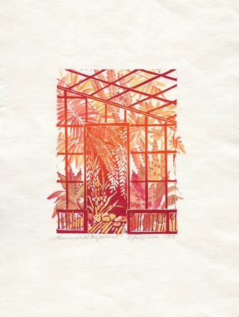 Ольга Безлепкина (Графика печатная - 
                  30 x 40 см) Теплица №2. Состояние золотистый