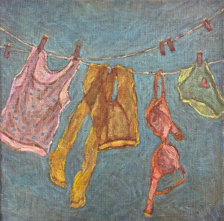 Залифа Хибатова (Картина, живопись - 
                  20 x 20 см) Белье