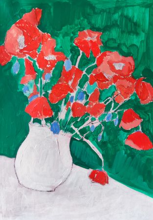 Дарья Петухова (Авторская графика - 
                  29.5 x 42 см) Маки в белой вазе