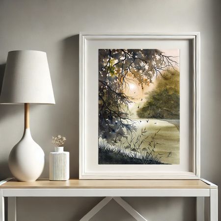Алла Валежина (Авторская графика - 
                  30 x 42 см) Прохлада у реки