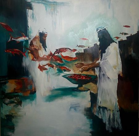 Лена Троянская (Картина, живопись - 
                  100 x 100 см) Повелитель рыб