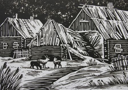 Витана Маковская (Графика печатная - 
                  39 x 28.5 см) Зима в заброшенной деревне