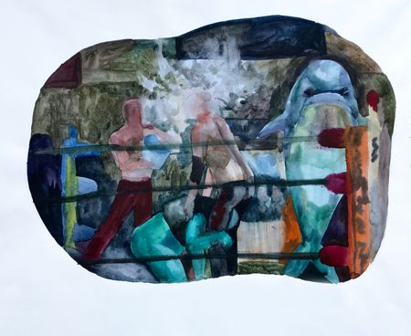 Алена Смолина (Авторская графика - 
                  59 x 48 см) Реслинг (графика+NFT)