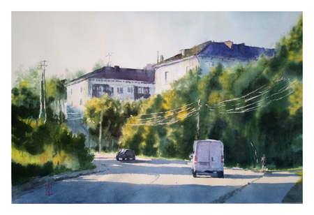 Александр Кормилицын (Авторская графика - 
                  42 x 27.8 см) Июльский вечер на Гайве