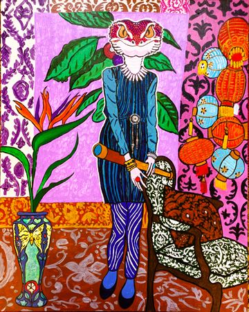 Grisha Danunaher (Картина, живопись - 
                  80 x 100 см) Ящерица с цветами стрелиции