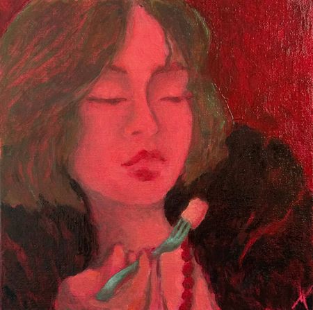 Виктория Зарецкая (Авторская графика - 
                  20 x 20 см) Дама в шубке