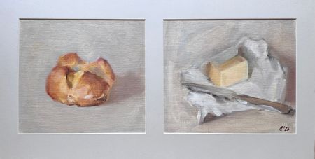 Екатерина Феоктистова (Авторская графика - 
                  50 x 25 см) Булочка с маслом