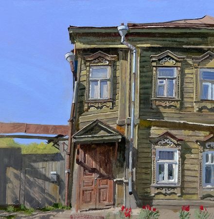 Михаил Псюрников (Авторская графика - 
                  25 x 25 см) Дом с тюльпанами