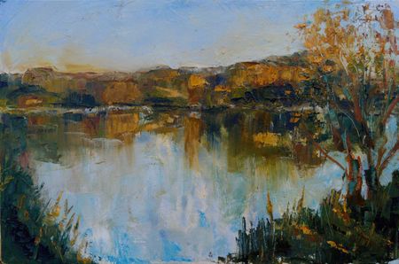 Людмила Кылыч (Картина, живопись - 
                  60 x 40 см) Последний луч над прудом