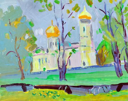 Олеся Лишаева (Картина, живопись - 
                  50 x 40 см) Храм у реки