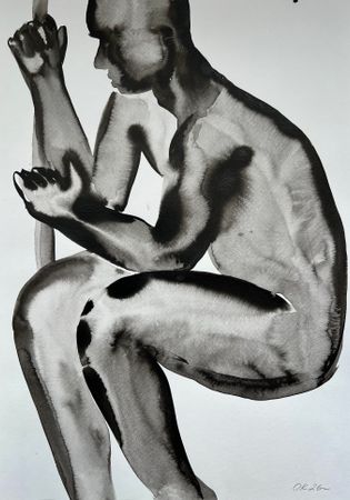 Ольга Кожевникова (Авторская графика - 
                  29.8 x 42 см) Сидящий