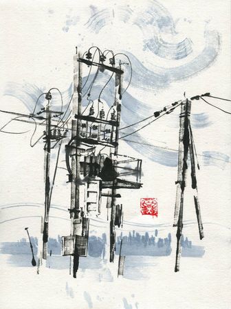 Ольга Безлепкина (Авторская графика - 
                  30 x 40 см) Сельский пейзаж №9