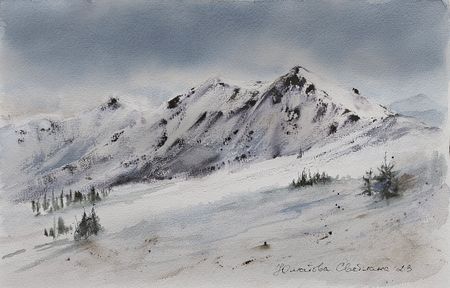 Светлана Юматова (Авторская графика - 
                  30 x 21 см) Снежные пики