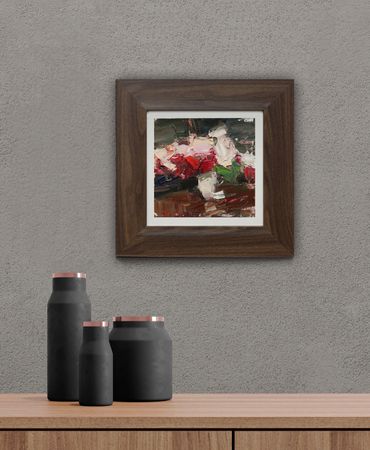 Евгений Бурцев (Картина, живопись - 
                  20 x 20 см) Красно-белый букет