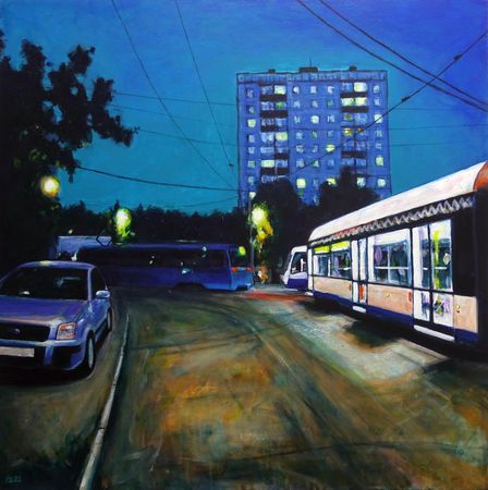 Денис Русаков (Картина, живопись - 
                  80 x 80 см) Трамвайные экскурсии
