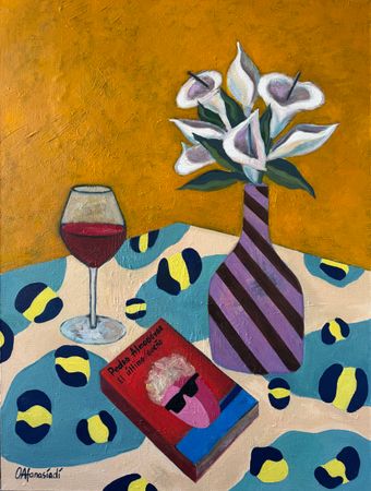 Ольга Афанасиади (Картина, живопись - 
                  60 x 80 см) Натюрморт с каллами и вином