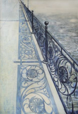 Екатерина Лутохина (Авторская графика - 
                  67 x 98 см) Мост с литой решеткой (Патриарший мост)
