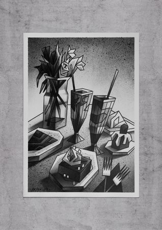 Александр Козлов (Авторская графика - 
                  59.4 x 84.1 см) №385 — Натюрморт с десертами