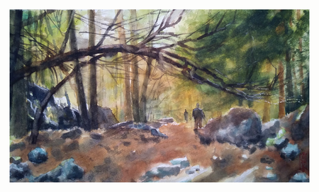 Александр Кормилицын (Авторская графика - 
                  34 x 20 см) Прогулка по лесу