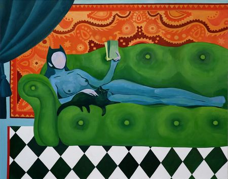 Анастасия Лимонова (Картина, живопись - 
                  100 x 80 см) Автопортрет с кошкой Евой дома