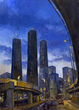 Вячеслав Кривцов (Картина, живопись - 
                  50 x 70 см) Эстакада в Хорошево-Мневниках