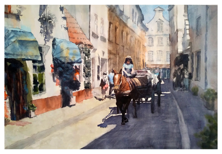 Александр Кормилицын (Авторская графика - 
                  55.8 x 38 см) Прогулка на конном экипаже