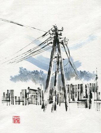 Ольга Безлепкина (Авторская графика - 
                  30 x 40 см) Сельский пейзаж №2