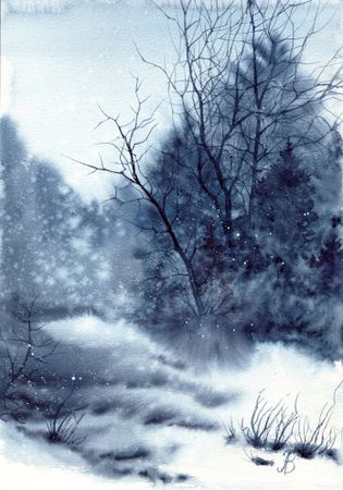 Алла Валежина (Авторская графика - 
                  30 x 42 см) Зимний лес