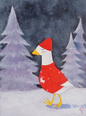 Оливия Лем (Картина, живопись - 
                  15 x 20 см) Гусик в свитере