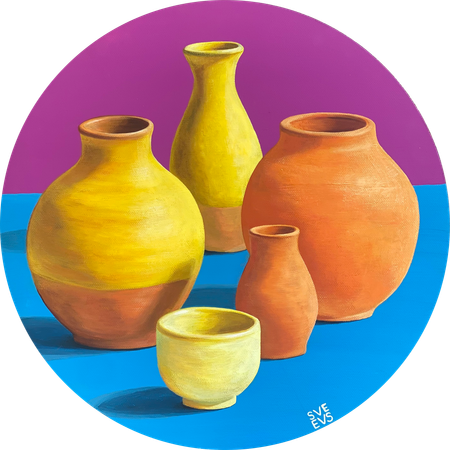 Светлана Евсеева (Картина, живопись - 
                  40 x 40 см) Глиняные горшочки яркие