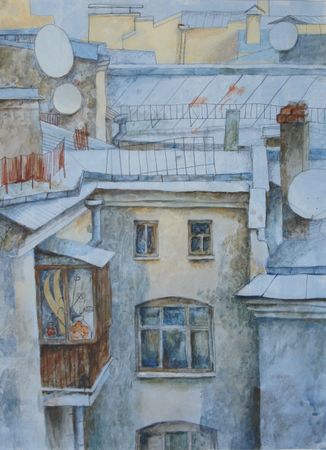 Анастасия Крушельницкая (Авторская графика - 
                  42 x 58 см) Голубой вечер