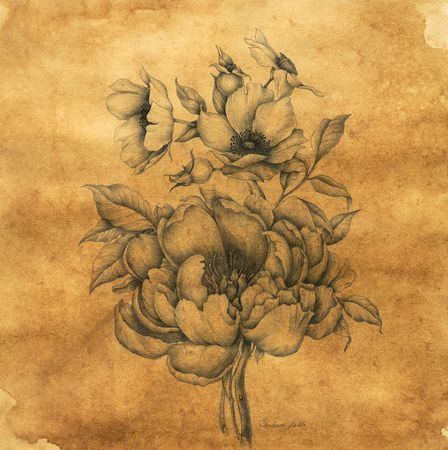 ELENA SKUTOVA (Авторская графика - 
                  57 x 57 см) Flowers #2