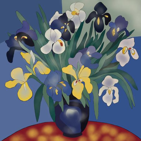 Нина Цориева (Картина, живопись - 
                  70 x 70 см) Натюрморт с ирисами