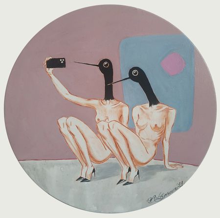 Наталья Лотарева (Картина, живопись - 
                  40 x 40 см) Редкие птицы. Селфи