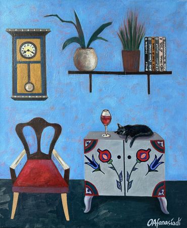 Ольга Афанасиади (Картина, живопись - 
                  50 x 60 см) Интерьер с винтажным комодом