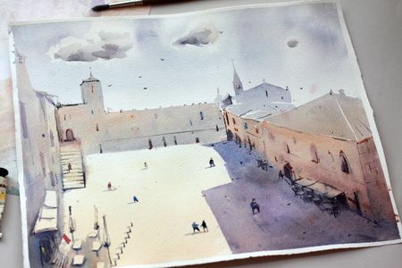 Дарья Парий (Авторская графика - 
                  37.5 x 30.2 см) Пьяцца-дель-Пополо, Тоди, Италия