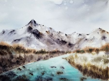Светлана Юматова (Авторская графика - 
                  35 x 25 см) Горный пейзаж