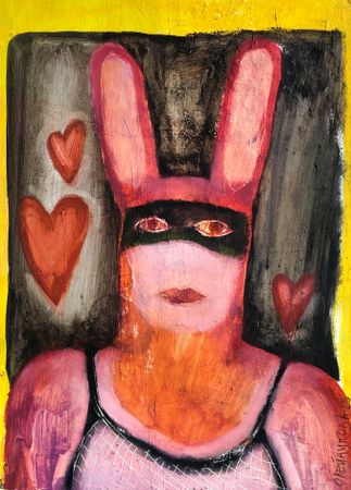 Лера Олейникова (Авторская графика - 
                  30 x 42 см) Портрет-маска. Заяц 5