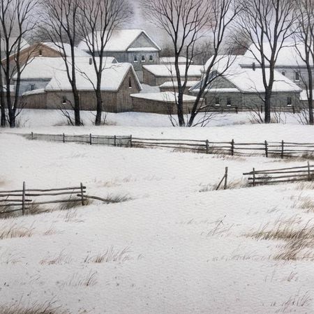 Ангелина Иванова (Авторская графика - 
                  20 x 20 см) В деревне