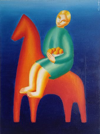 Саша Катинаускиене (Картина, живопись - 
                  30 x 40 см) На коне. С персиками