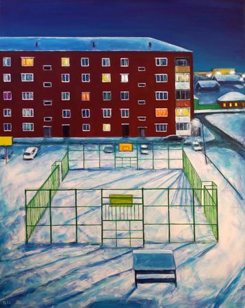 Денис Русаков (Картина, живопись - 
                  80 x 100 см) Двор зимой